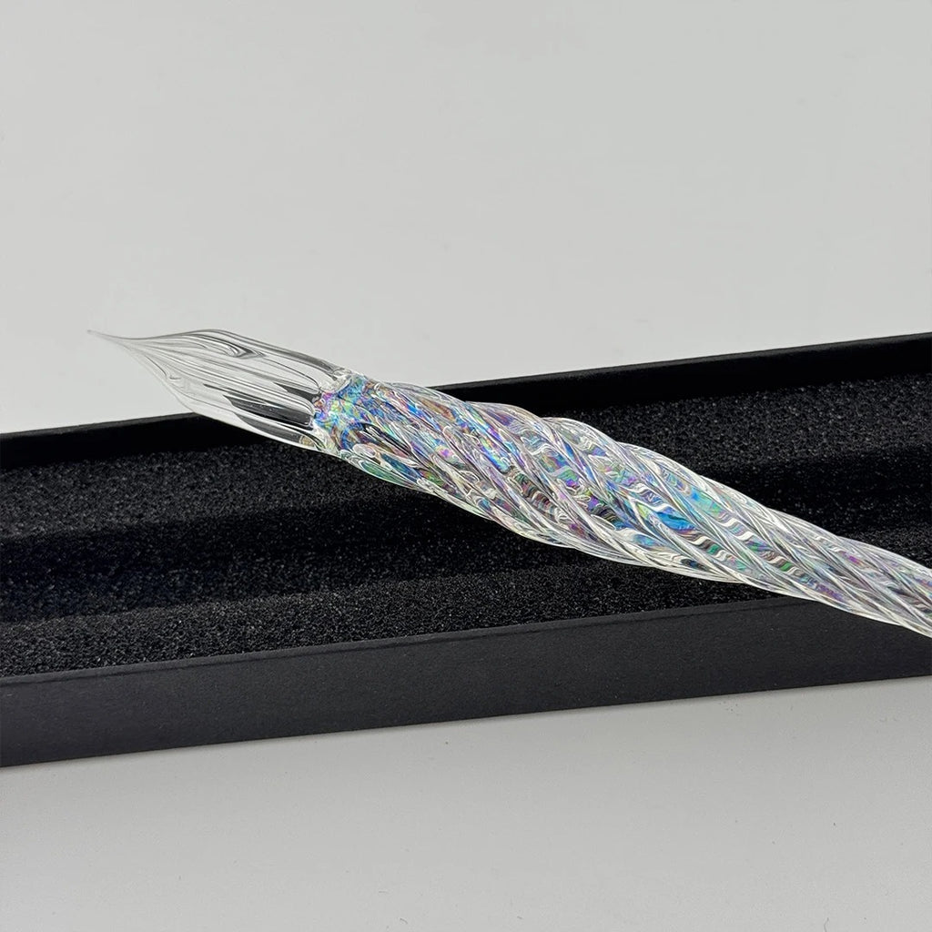 AUN Glass Pen: Transparent Jade Bubble Spiral