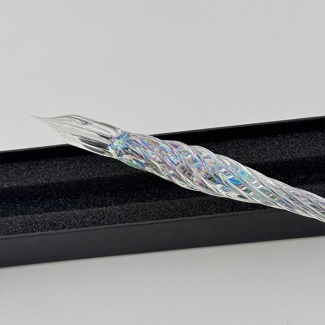 AUN Glass Pen: Transparent Jade Bubble Spiral
