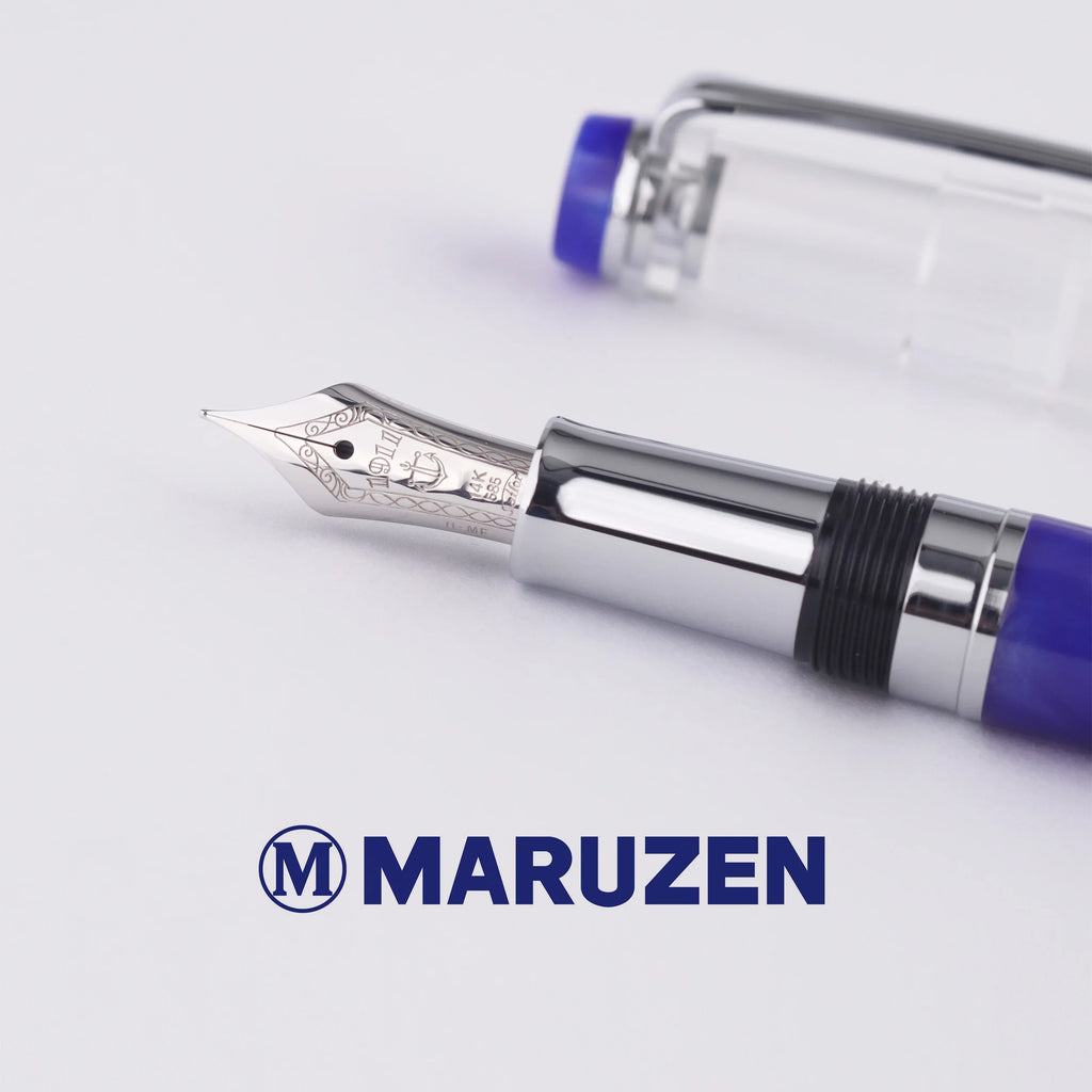 Maruzen Exclusive Blue Marble Medium Low Center of Gravity 14K Gold Sailor Fountain Pen