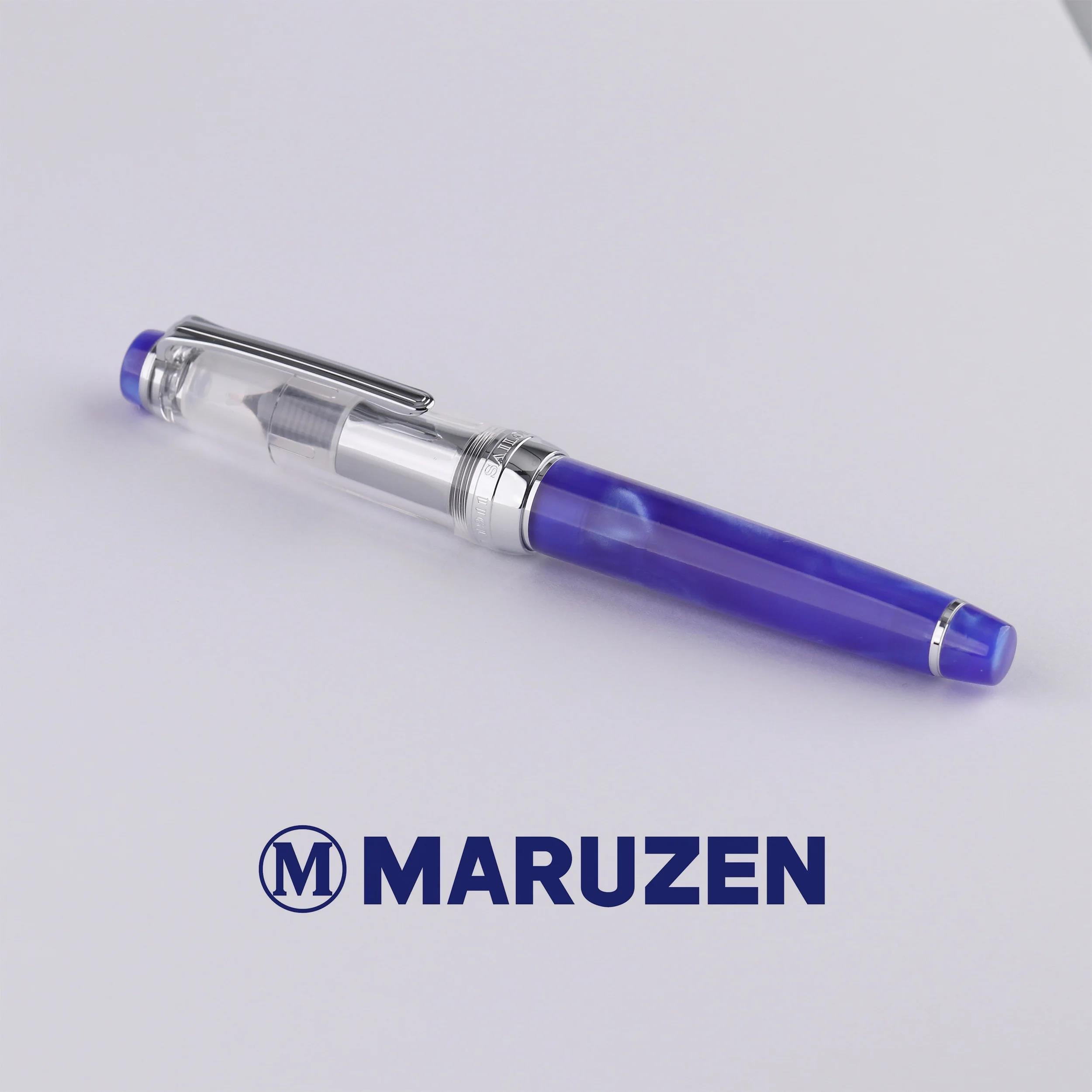 Maruzen Exclusive Blue Marble Medium Low Center of Gravity 14K Gold Sailor Fountain Pen