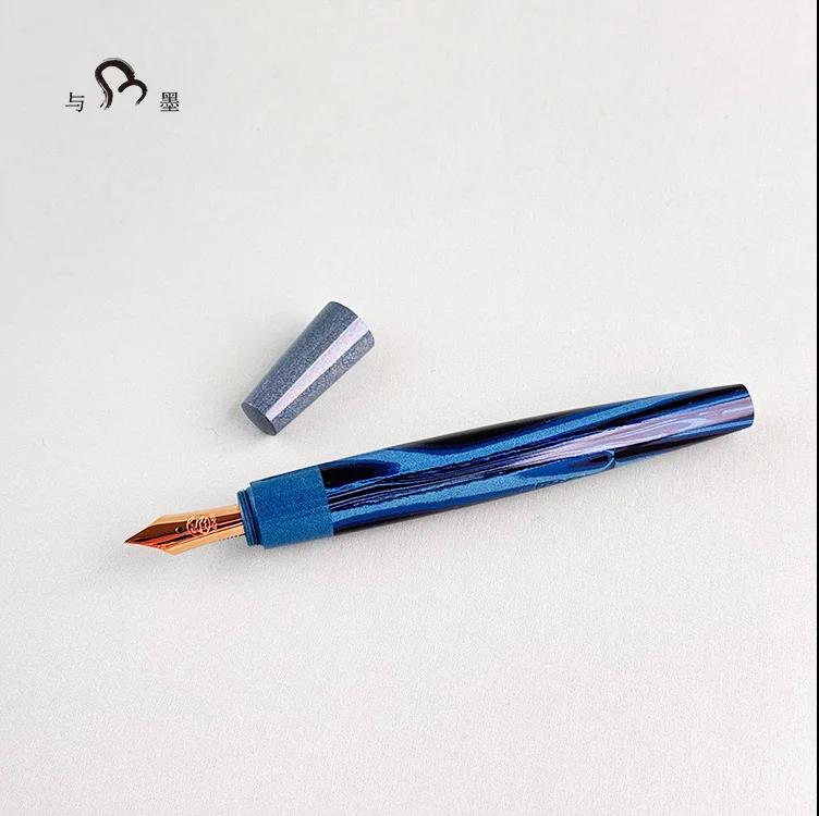 Eboya 14K Gold Fountain Pen, Wooden Whistle Series, Limited-Edition Blue Block, Ebonite Body