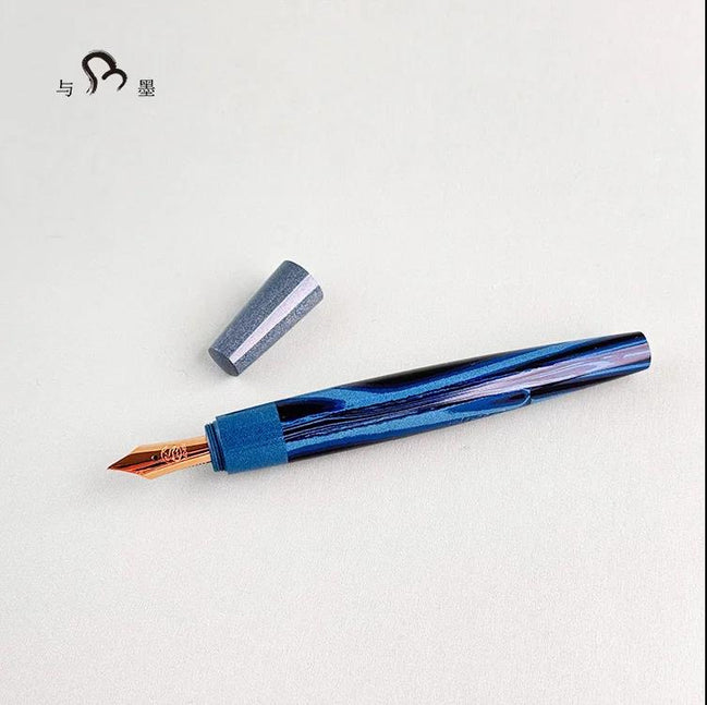 Eboya 14K Gold Fountain Pen, 木笛 KOBUE, Limited-Edition Blue Block, Ebonite Body