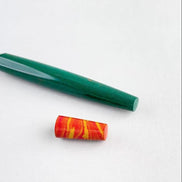 Eboya 14K Gold Ebonite Fountain Pen, 木笛 KOBUE, Limited Edition Green-Orange Body with Yanka Pattern Cap