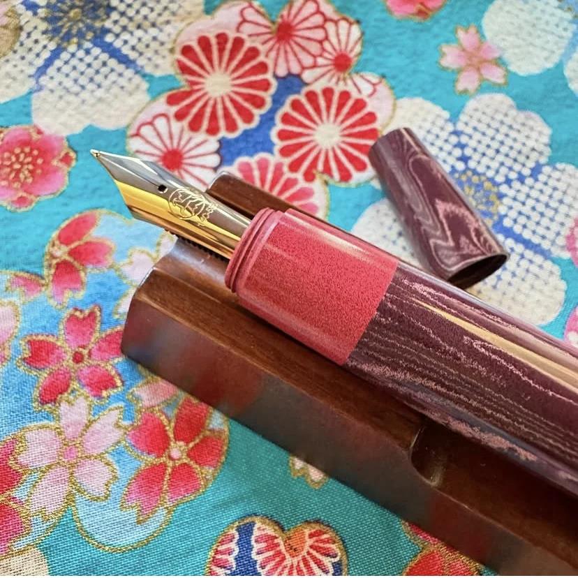 Eboya Shoumokuya 2024 Maruzen Pen Show Limited Edition Mokute Hagi Hana Hard Rubber 14K Gold Fountain Pen