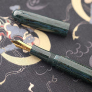 Eboya Emuya 萌芽 HOUGA / 方舟 HAKOBUNE M Model - Exclusive Aqua Pattern Shade: Hard Rubber Fountain Pen with 14K Gold Nib