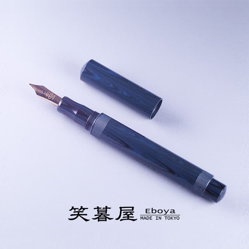 Eboya Brand - 鏡花 KYOUKA Series Fountain Pen M size | Limited-Edition Color: Cyan Ripple | Hard Rubber Body | 14K Gold Nib