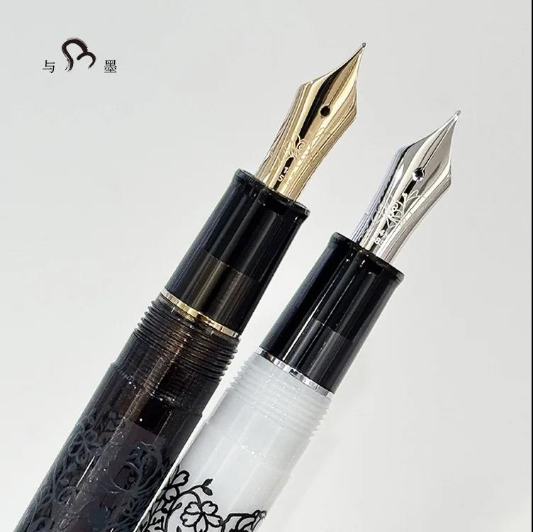 Ancora Limited-Edition Souka - Floral Series | Silver-White / Gray-Black | 14K Gold Nib | Sailor Professional Gear Slim Fountain Pen