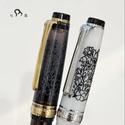 Ancora Limited-Edition Souka - Floral Series | Silver-White / Gray-Black | 14K Gold Nib | Sailor Professional Gear Slim Fountain Pen