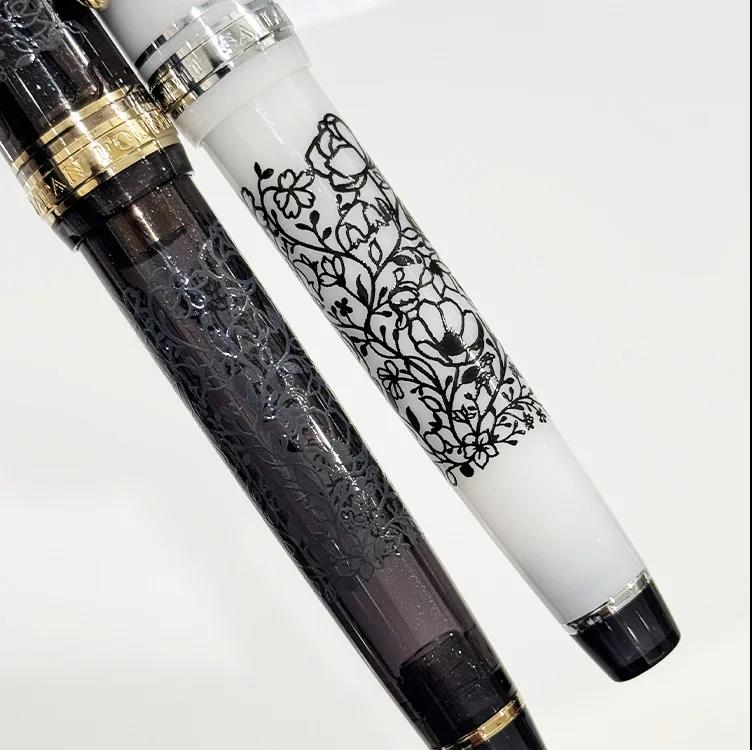 Ancora Limited-Edition Souka - Floral Series | Silver-White / Gray-Black | 14K Gold Nib | Sailor Professional Gear Slim Fountain Pen