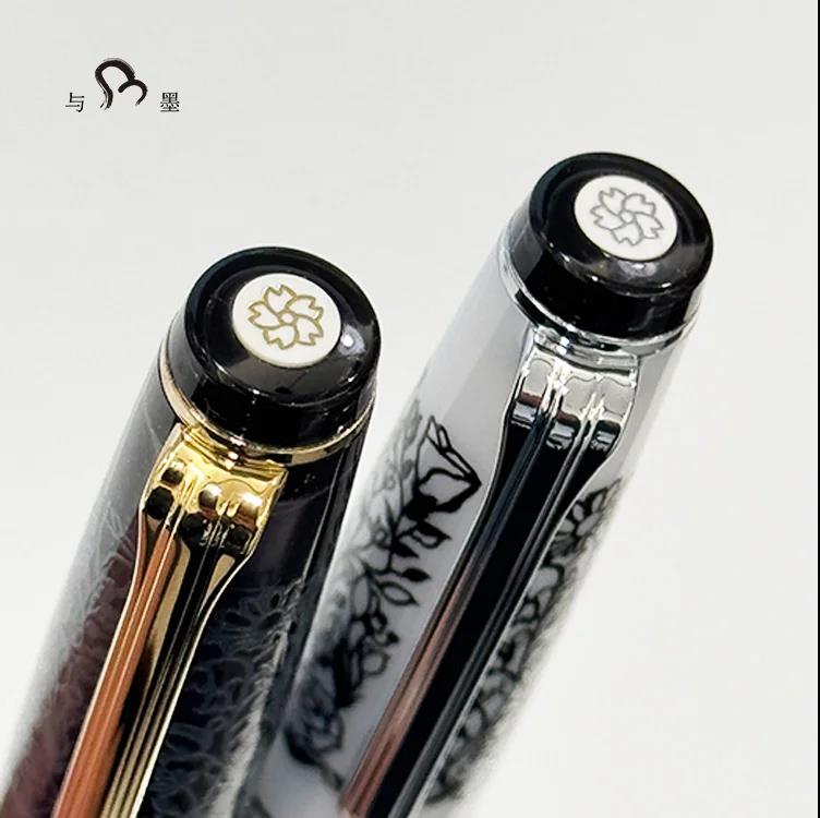 Ancora Limited-Edition Souka - Floral Series | Silver-White / Gray-Black | 14K Gold Nib | Sailor Professional Gear Slim Fountain Pen