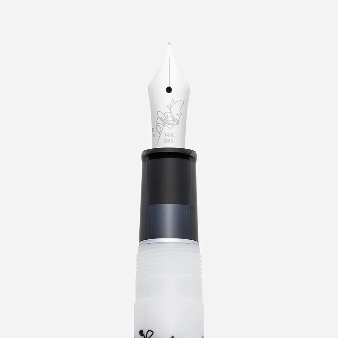 Ancora Limited-Edition Souka - Floral Series | Silver-White / Gray-Black | 14K Gold Nib | Sailor Professional Gear Slim Fountain Pen