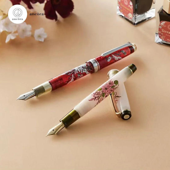 Ancora Limited-Edition Antique Bouquet Collection | Silver/Transparent Red & Gold/Pink Beige | 14K Gold Nib | Sailor Professional Gear Slim Fountain Pen & Limited-Edition Colored Ink Gift Set