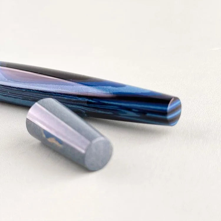 Eboya 14K Gold Fountain Pen, Wooden Whistle Series, Limited-Edition Blue Block, Ebonite Body