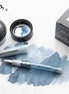 NAGASAWA Chayamachi Store 15th Anniversary Limited Edition: Flat-top Fountain Pen with Steel Nib, Tea-character Crown, in Blue and Silver
