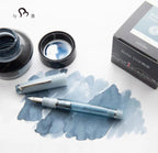 NAGASAWA Chayamachi Store 15th Anniversary Limited Edition: Flat-top Fountain Pen with Steel Nib, Tea-character Crown, in Blue and Silver