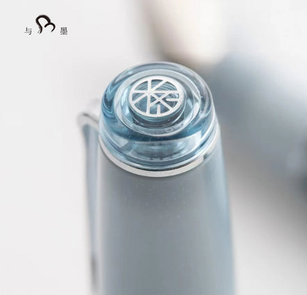 NAGASAWA Chayamachi Store 15th Anniversary Limited Edition: Flat-top Fountain Pen with Steel Nib, Tea-character Crown, in Blue and Silver