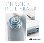 NAGASAWA Chayamachi Store 15th Anniversary Limited Edition: Flat-top Fountain Pen with Steel Nib, Tea-character Crown, in Blue and Silver