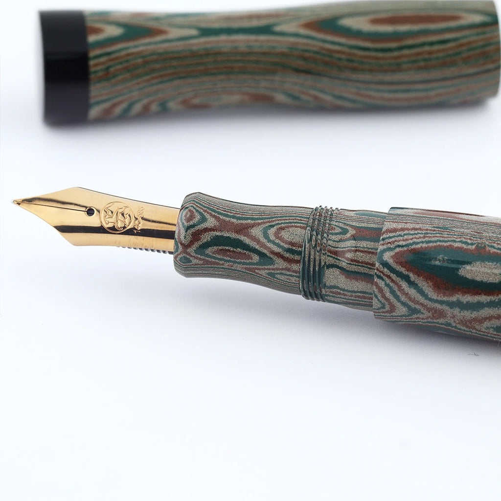 Eboya Emuya Nalu Model - Exclusive Elegant Shade (Green & Black): Hard Rubber Fountain Pen with 14K Gold Nib