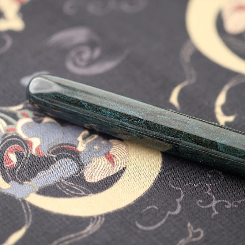 Eboya Emuya 萌芽 HOUGA / 方舟 HAKOBUNE M Model - Exclusive Aqua Pattern Shade: Hard Rubber Fountain Pen with 14K Gold Nib