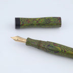 Eboya Emuya Nalu Model - Exclusive Green Iridescent & Black Shade: Hard Rubber Fountain Pen with 14K Gold Nib