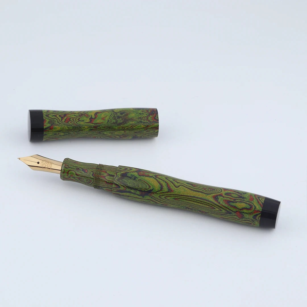 Eboya Emuya Nalu Model - Exclusive Green Iridescent & Black Shade: Hard Rubber Fountain Pen with 14K Gold Nib
