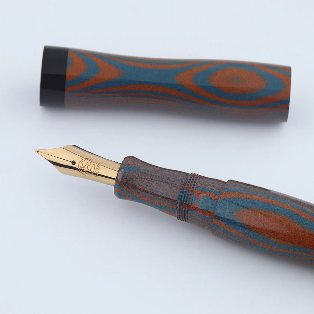 Eboya Emuya NALU Model - Exclusive Aqua Orange & Black Shade: Hard Rubber Fountain Pen with 14K Gold Nib