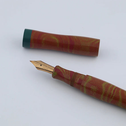 Eboya Emuya NALU Model - Exclusive Blaze & Green Shade: Hard Rubber Fountain Pen with 14K Gold Nib