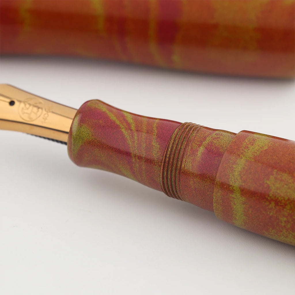 Eboya Emuya Nalu Model - Exclusive Blaze & Green Shade: Hard Rubber Fountain Pen with 14K Gold Nib
