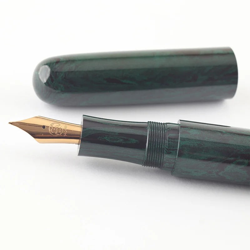 Eboya Brand - Sprout Series Fountain Pen M Nib | Limited-Edition Color: Green & Black Patterned Finish | Hard Rubber Body | 14K Gold Nib
