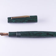 Eboya Brand - 棗 NATSUME Series Fountain Pen M size | Limited-Edition Color: Green & Black Patterned Finish | Hard Rubber Body | 14K Gold Nib