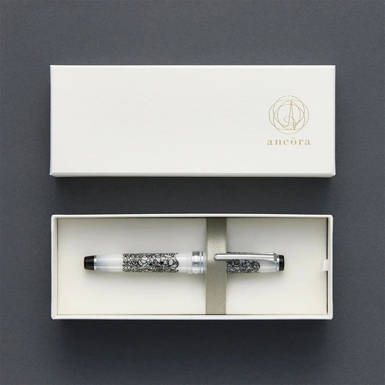 Ancora Limited-Edition Souka - Floral Series | Silver-White / Gray-Black | 14K Gold Nib | Sailor Professional Gear Slim Fountain Pen