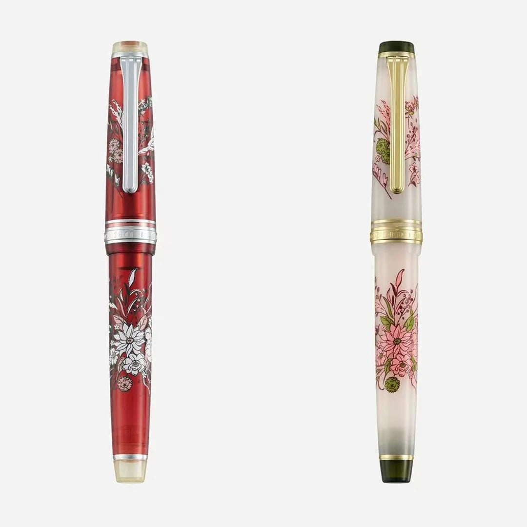 Ancora Limited-Edition Antique Bouquet Collection | Silver/Transparent Red & Gold/Pink Beige | 14K Gold Nib | Sailor Professional Gear Slim Fountain Pen & Limited-Edition Colored Ink Gift Set