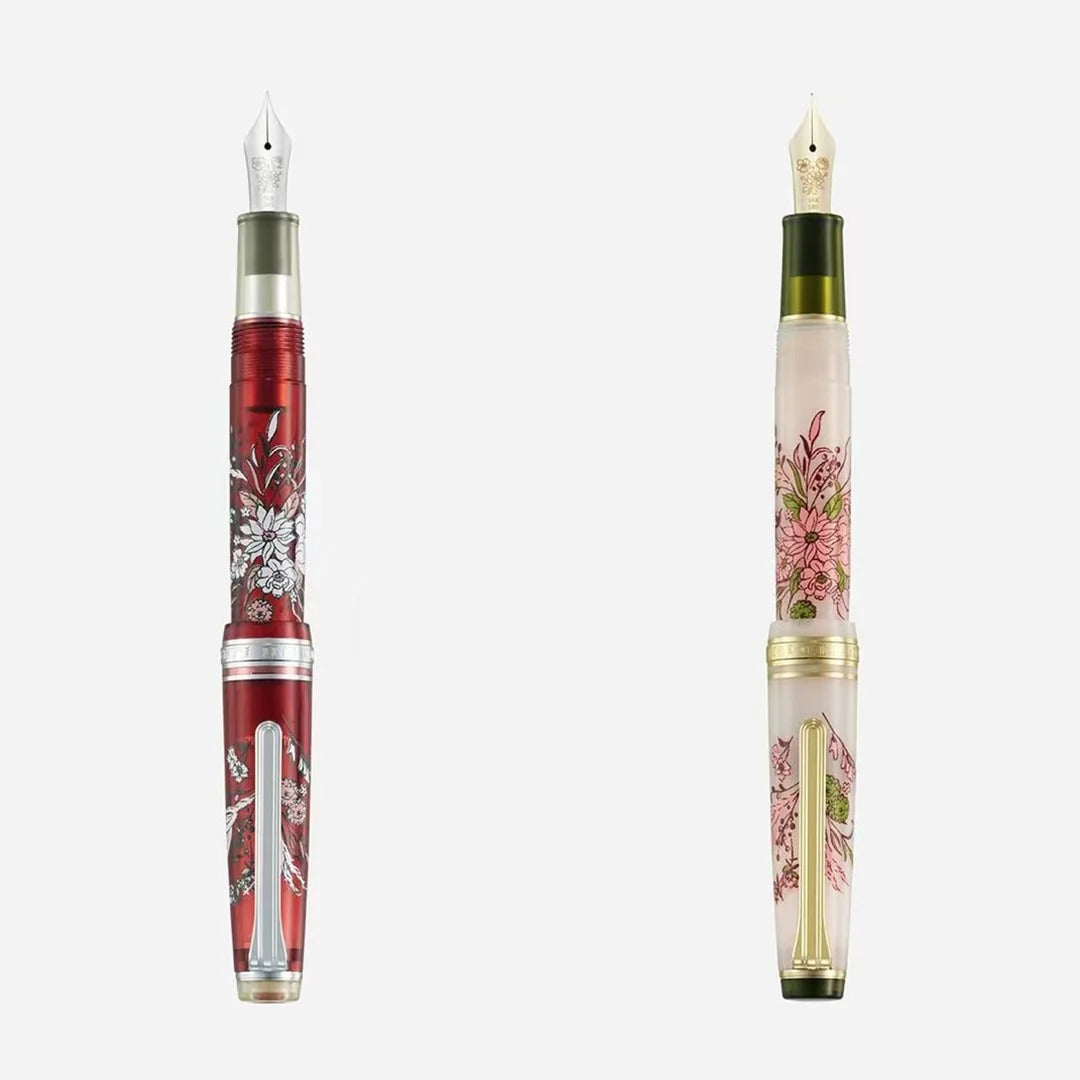 Ancora Limited-Edition Antique Bouquet Collection | Silver/Transparent Red & Gold/Pink Beige | 14K Gold Nib | Sailor Professional Gear Slim Fountain Pen & Limited-Edition Colored Ink Gift Set