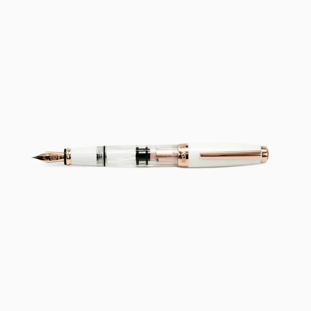 TWSBI 580 Mini Porcelain White & Rose Gold Short Fountain Pen, Transparent Demonstrator with Steel Nib