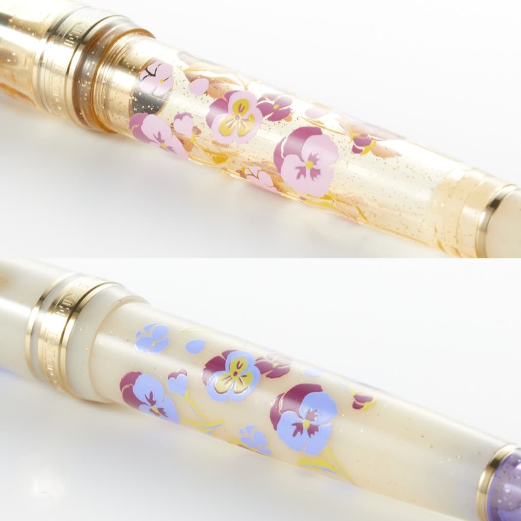 Limited Edition Ancora Pansy 14K Gold Sailor Medium Fountain Pen & Colored Ink Gift Set