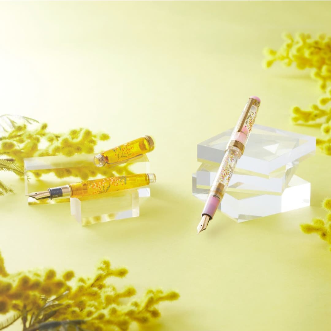 Limited Edition Ancora Mimosa 14K Gold Sailor Medium Fountain Pen & Colored Ink Gift Set