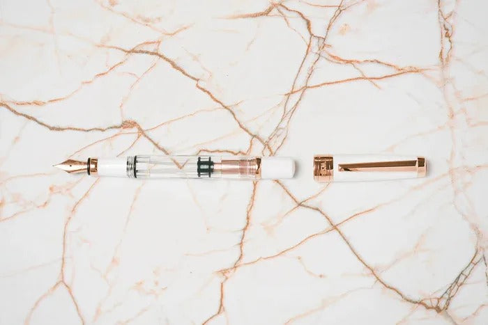 TWSBI 580 Porcelain White & Rose Gold Fountain Pen, White Semi-Transparent Demonstrator with Steel Nib