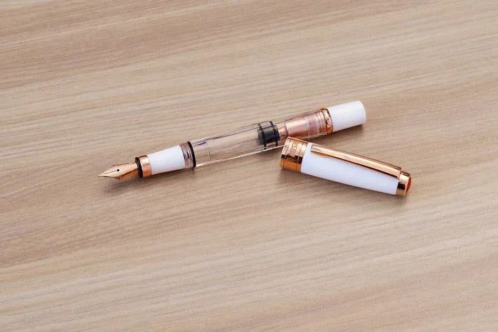 TWSBI 580 Porcelain White & Rose Gold Fountain Pen, White Semi-Transparent Demonstrator with Steel Nib
