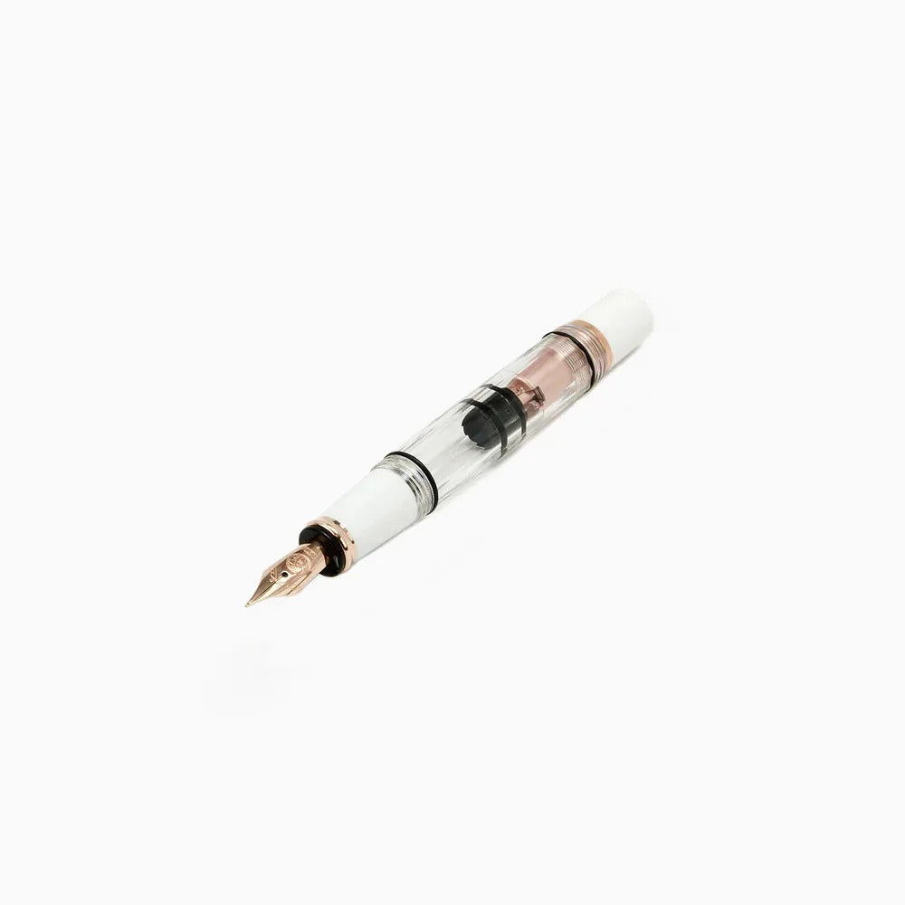 TWSBI 580 Mini Porcelain White & Rose Gold Short Fountain Pen, Transparent Demonstrator with Steel Nib