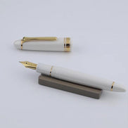 Sailor Vintage 1911 Fountain Pen, Yukio Nagahara Modified Nib, Pearlescent White Torpedo Shape, 21K Gold, Full Gold Nib