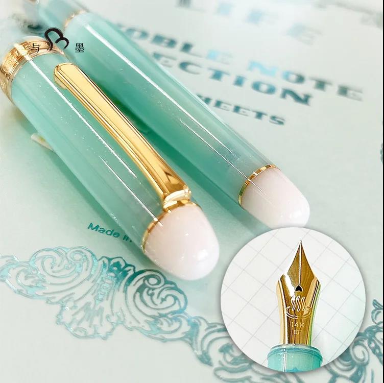 HI-NOTE Exclusive KUSATSU Onsen Blue-Green Beauty 14K Gold Platinum Large-Size Fountain Pen