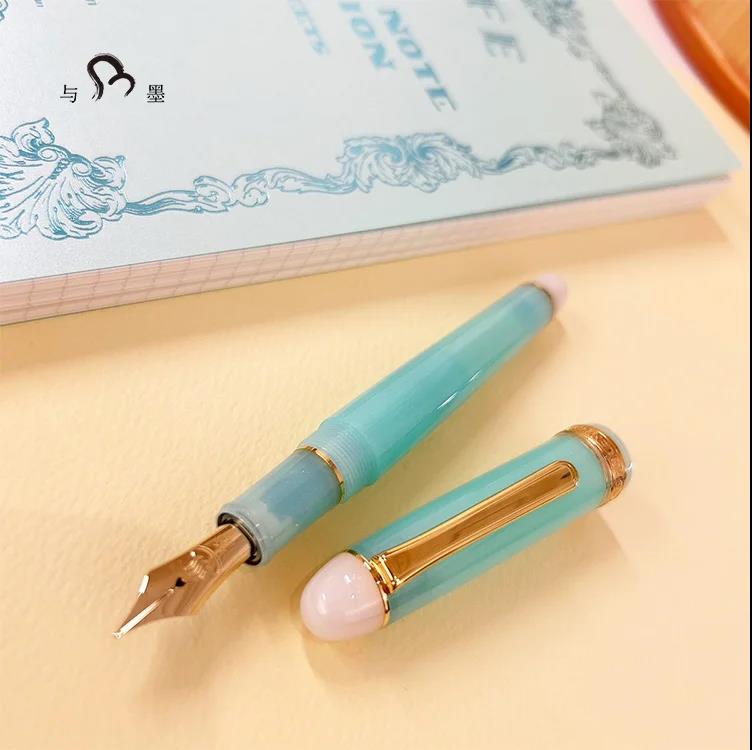 HI-NOTE Exclusive KUSATSU Onsen Blue-Green Beauty 14K Gold Platinum Large-Size Fountain Pen