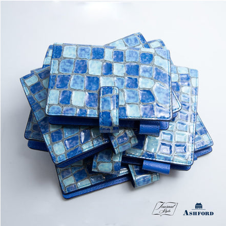 Ashford & Nagasawa Collaborative Limited Edition - Blue Marble Embossed Cowhide Planner | M5/M6/A7 Snap Closure