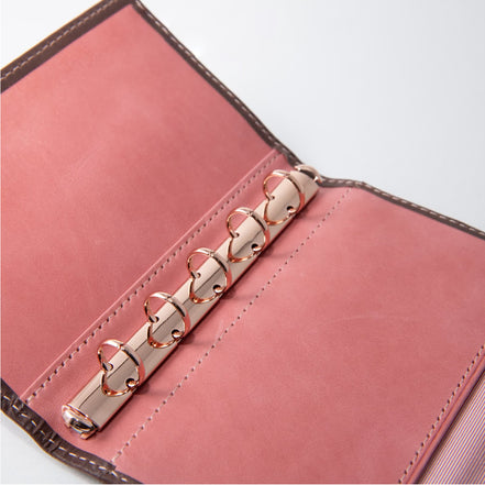 Ashford & Nagasawa Collaborative Limited Edition - Himeji Soft Cowhide Tri-Fold Planner | Brown/Pink, M5 Size
