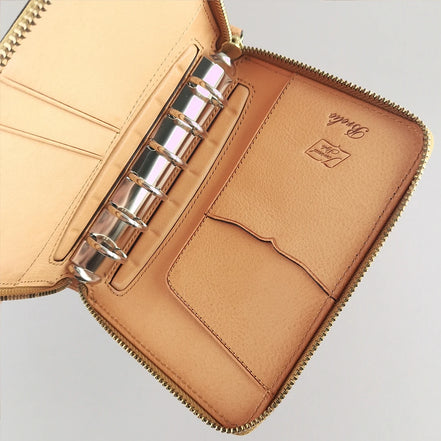 Japan Brelio Limited Edition Nude m6 (a7) Cowhide Zip Planner, 20mm Rings