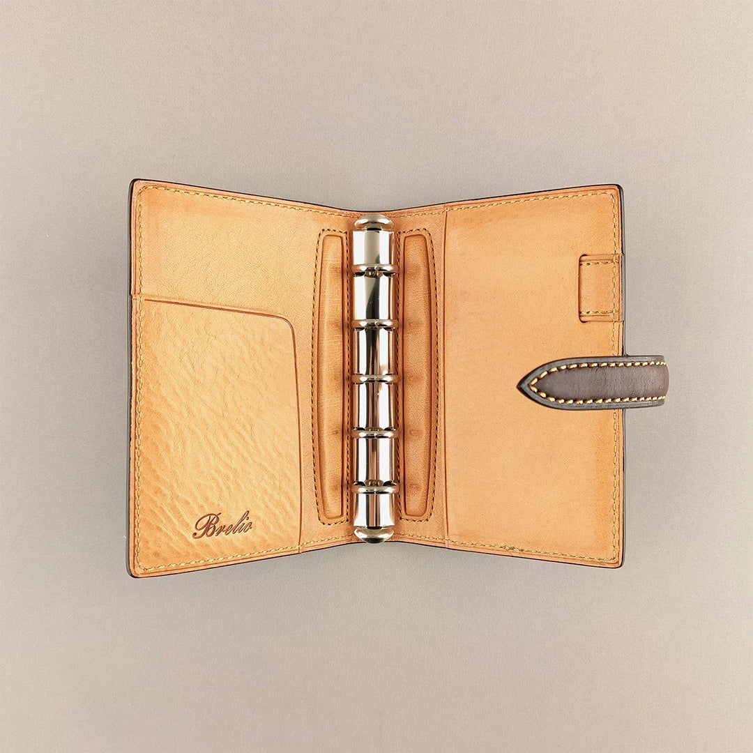 Japan Brelio Limited Edition Two-Tone Brown m5 Bi-Fold Cowhide Leather Ring Planner, 13mm Rings