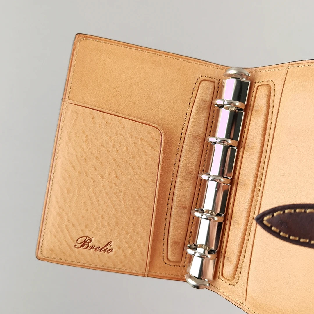 Japan Brelio Limited Edition Two-Tone Brown m5 Bi-Fold Cowhide Leather Ring Planner, 13mm Rings