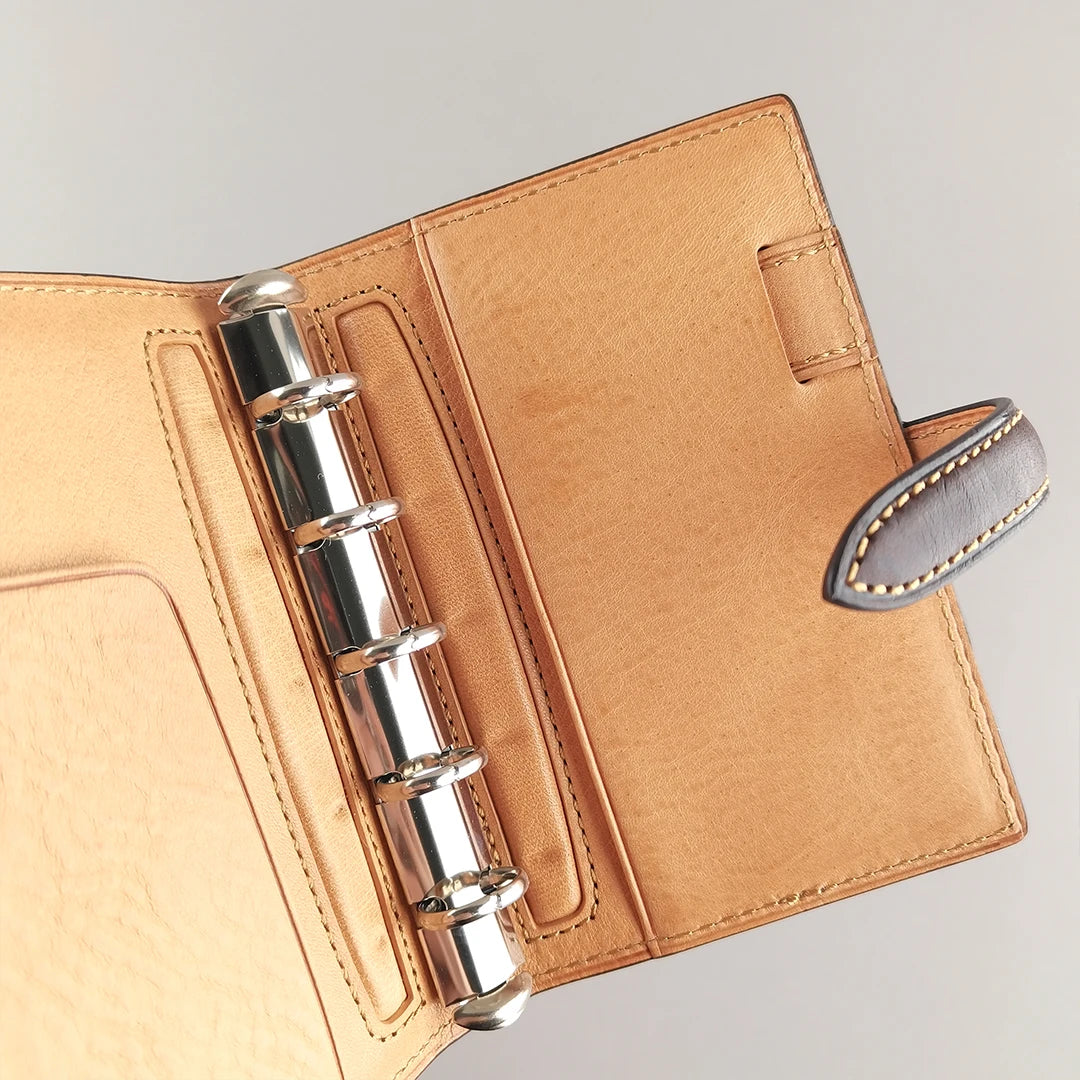 Japan Brelio Limited Edition Two-Tone Brown m5 Bi-Fold Cowhide Leather Ring Planner, 13mm Rings