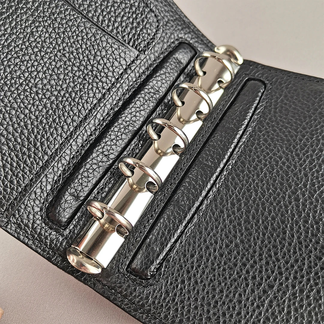 Japanese Brelio Limited Edition Quilted M5 Black Genuine Leather Ring Binder Notebook