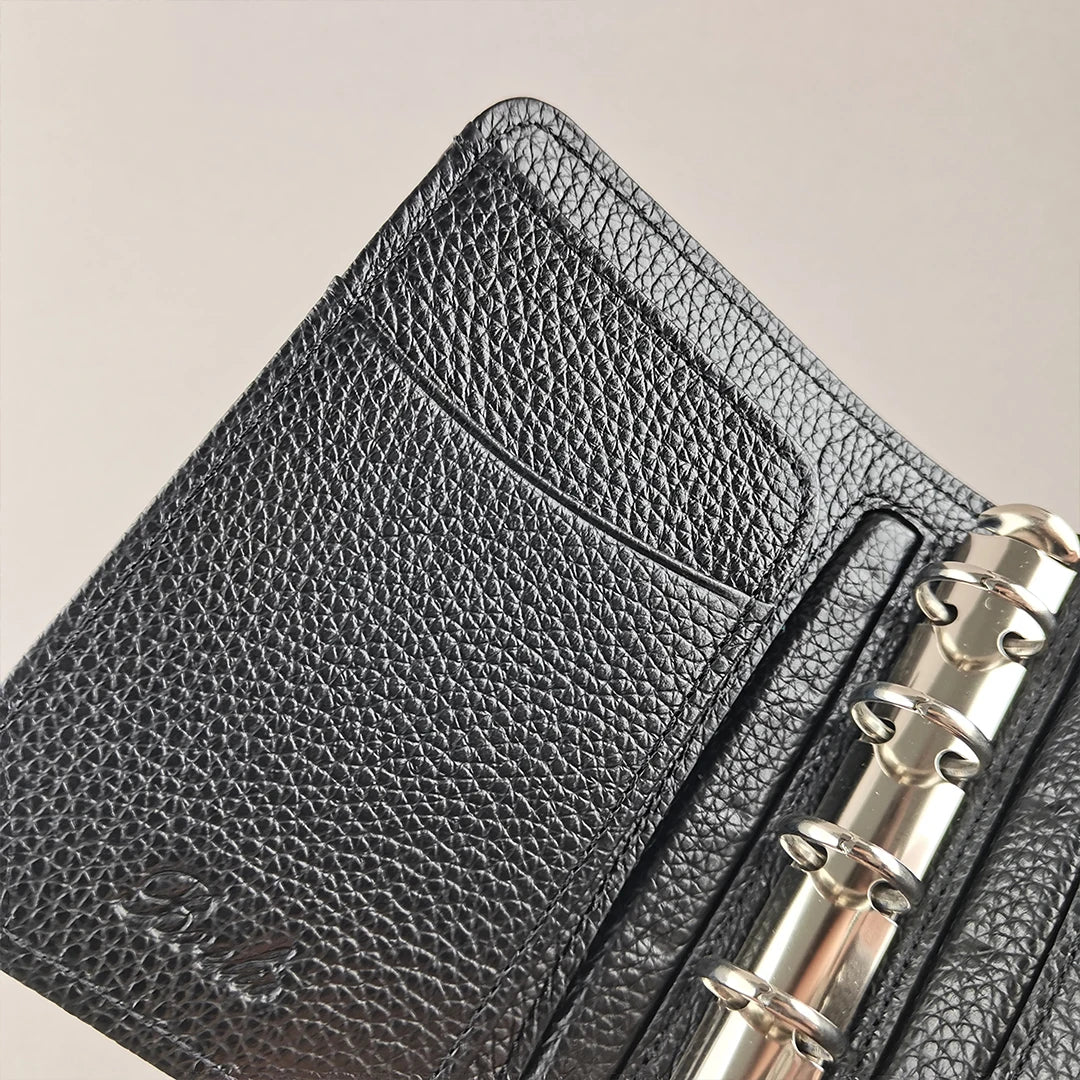 Japanese Brelio Limited Edition Quilted M5 Black Genuine Leather Ring Binder Notebook